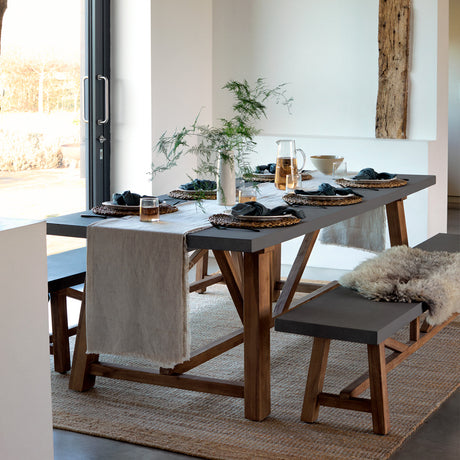 Chilford Table & Bench Set - Acacia Wood & Polystone, Grey, Large