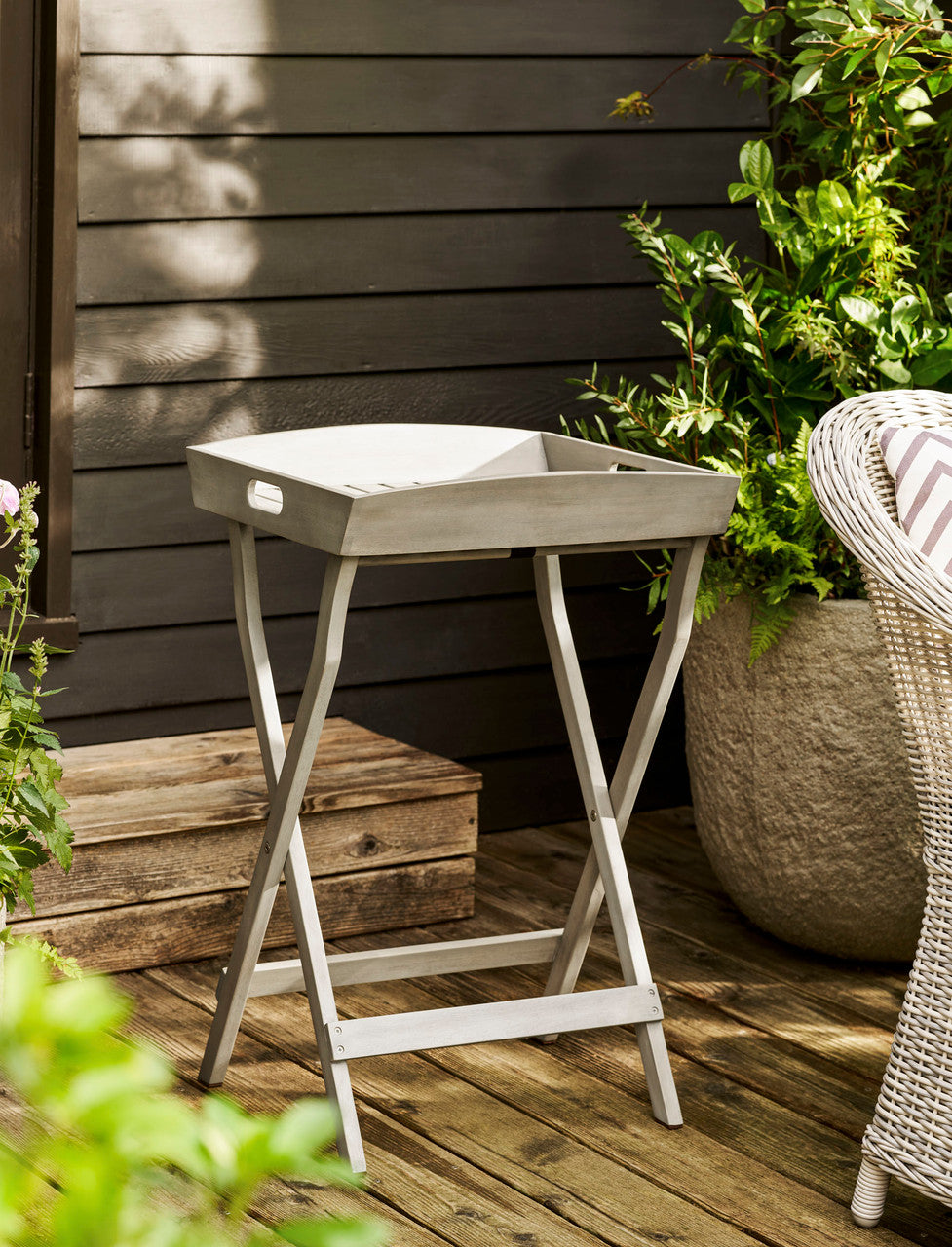 Letcombe Butlers Tray & Stand - Acacia Wood, Whitewash