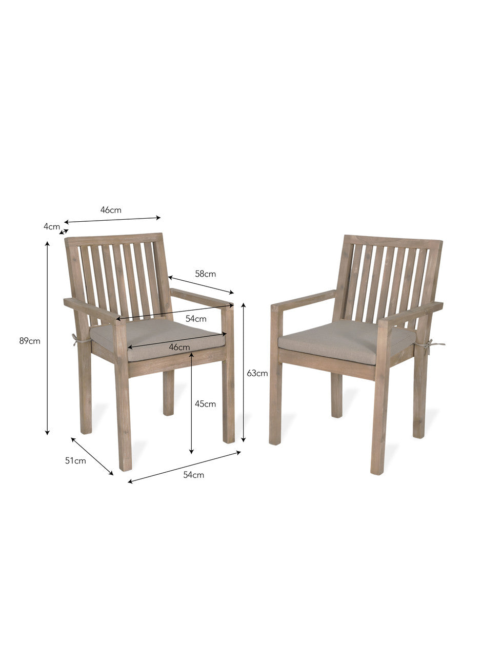 Porthallow Dining Chairs With Arms - Acacia Wood, Natural, Set of 2