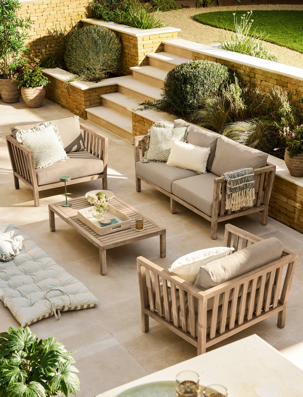 Porthallow 2 Seater Sofa Set - Acacia Wood, Natural