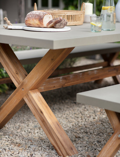 Burford Table & Bench Set - Acacia Wood & Polystone, Natural, Large