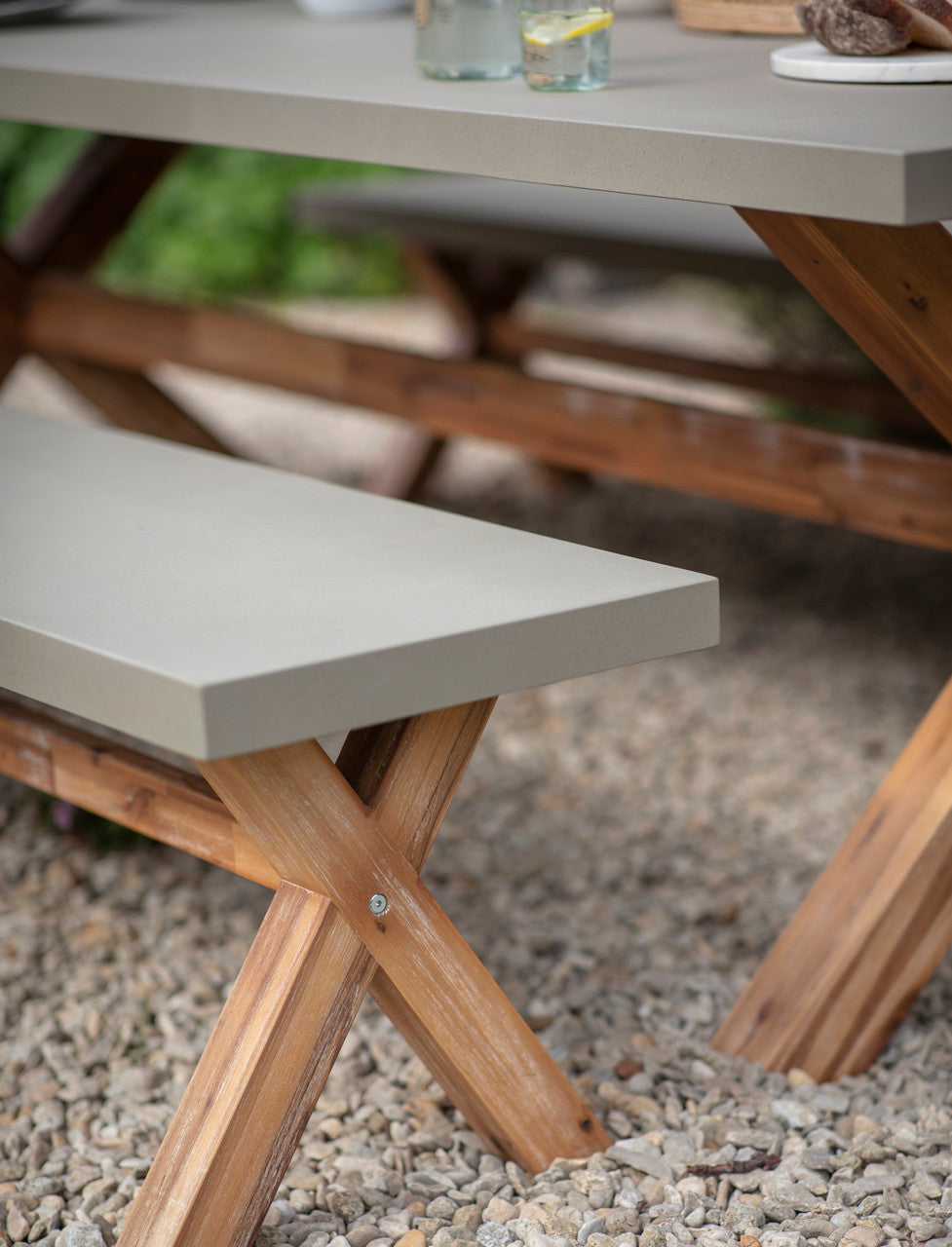 Burford Table & Bench Set - Acacia Wood & Polystone, Natural, Large