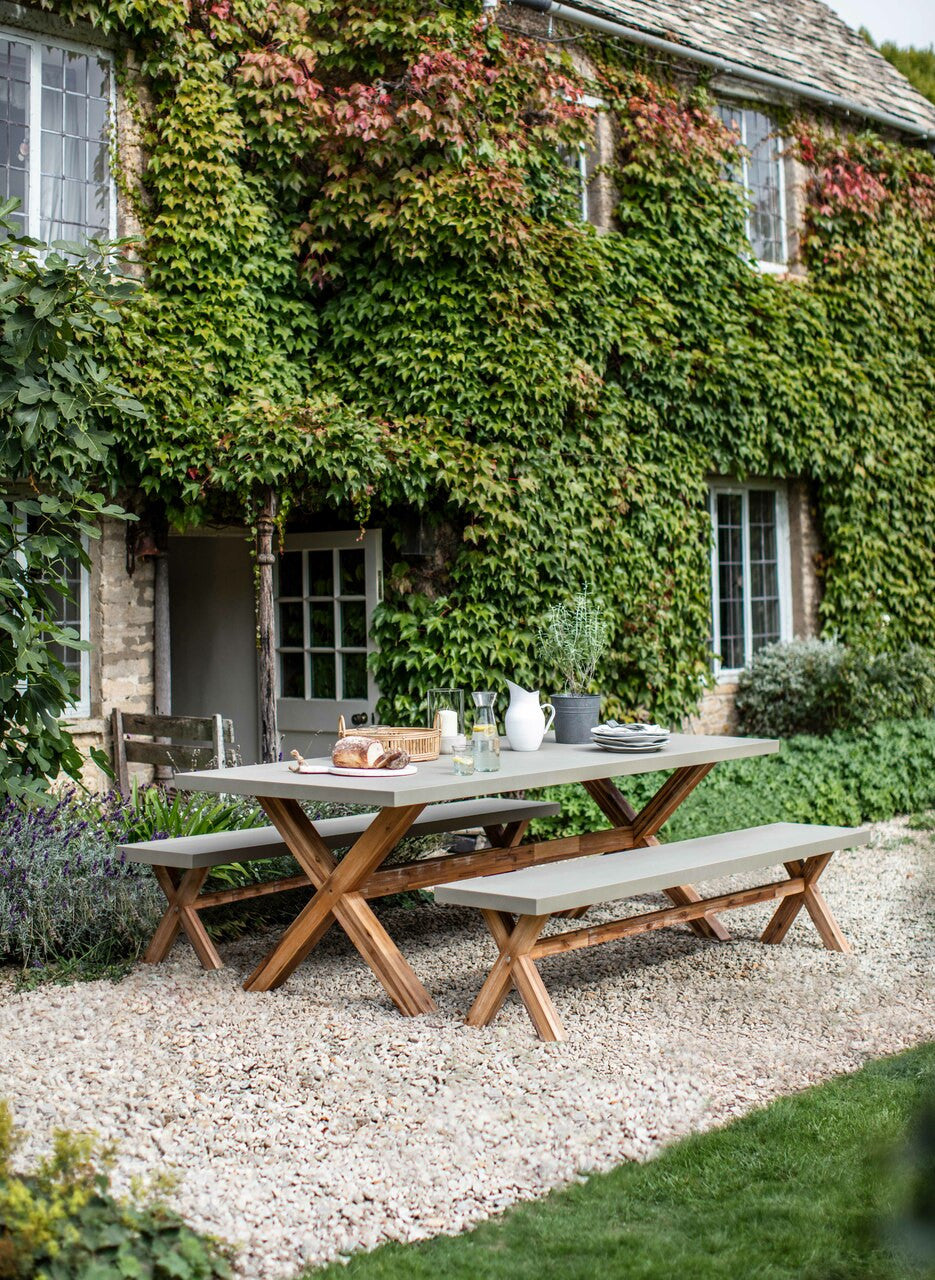 Burford Table & Bench Set - Acacia Wood & Polystone, Natural, Large