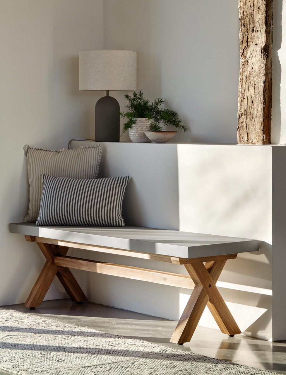Burford Bench Grey - Acacia Wood & Polystone, Natural, Small