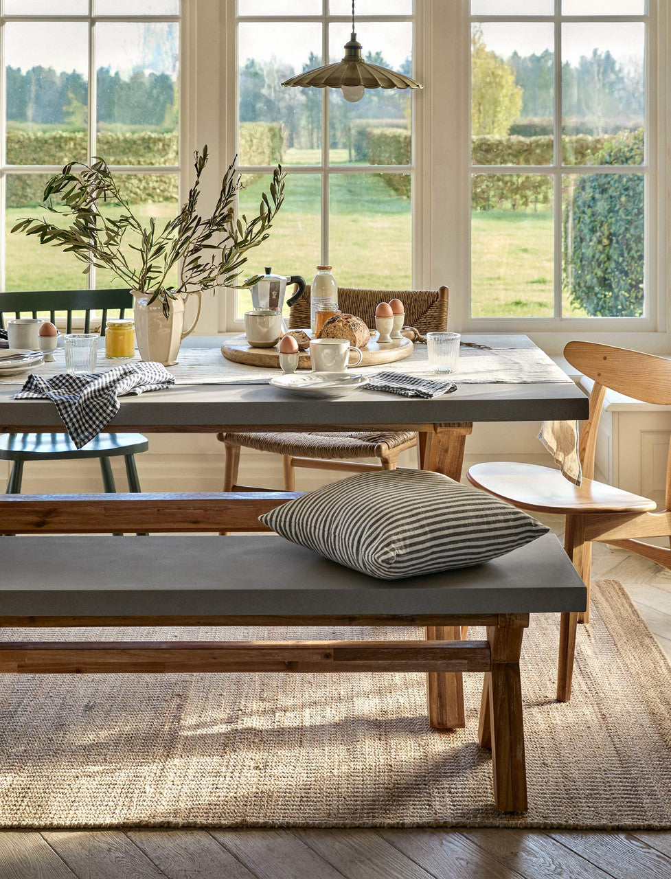 Burford Bench Grey - Acacia Wood & Polystone, Natural, Small