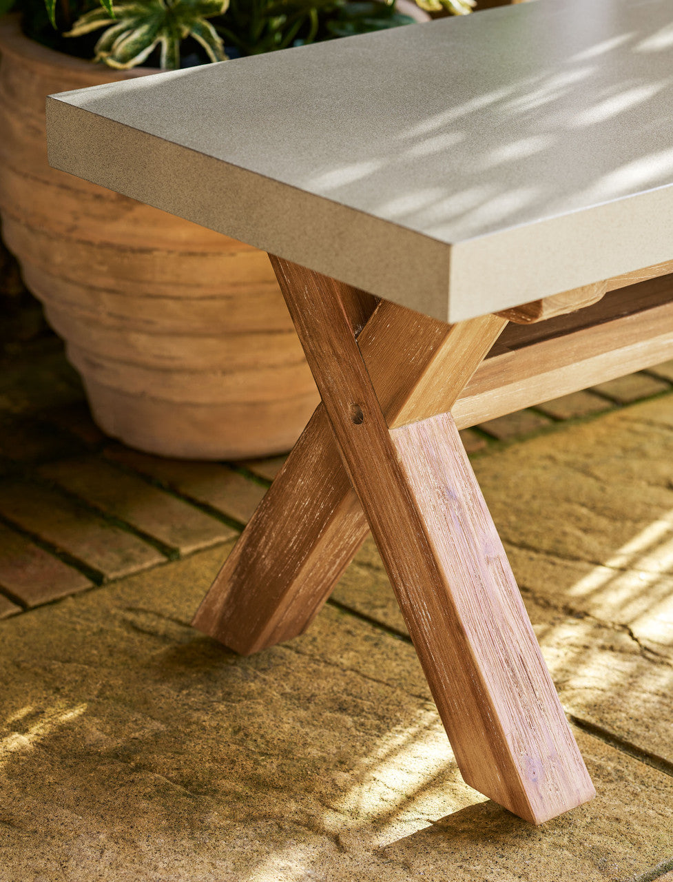 Burford Bench Grey - Acacia Wood & Polystone, Natural, Small