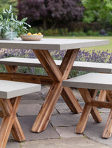 Burford Table & Bench Set - Acacia Wood & Polystone, Natural, Small