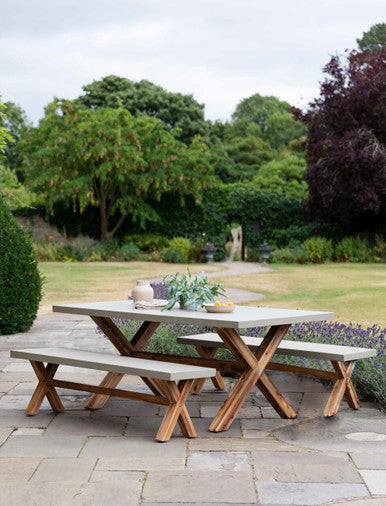Burford Table & Bench Set - Acacia Wood & Polystone, Natural, Small