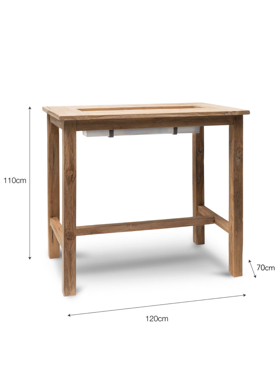 St Mawes Bar Table With Trough 120cm - Teak, Natural