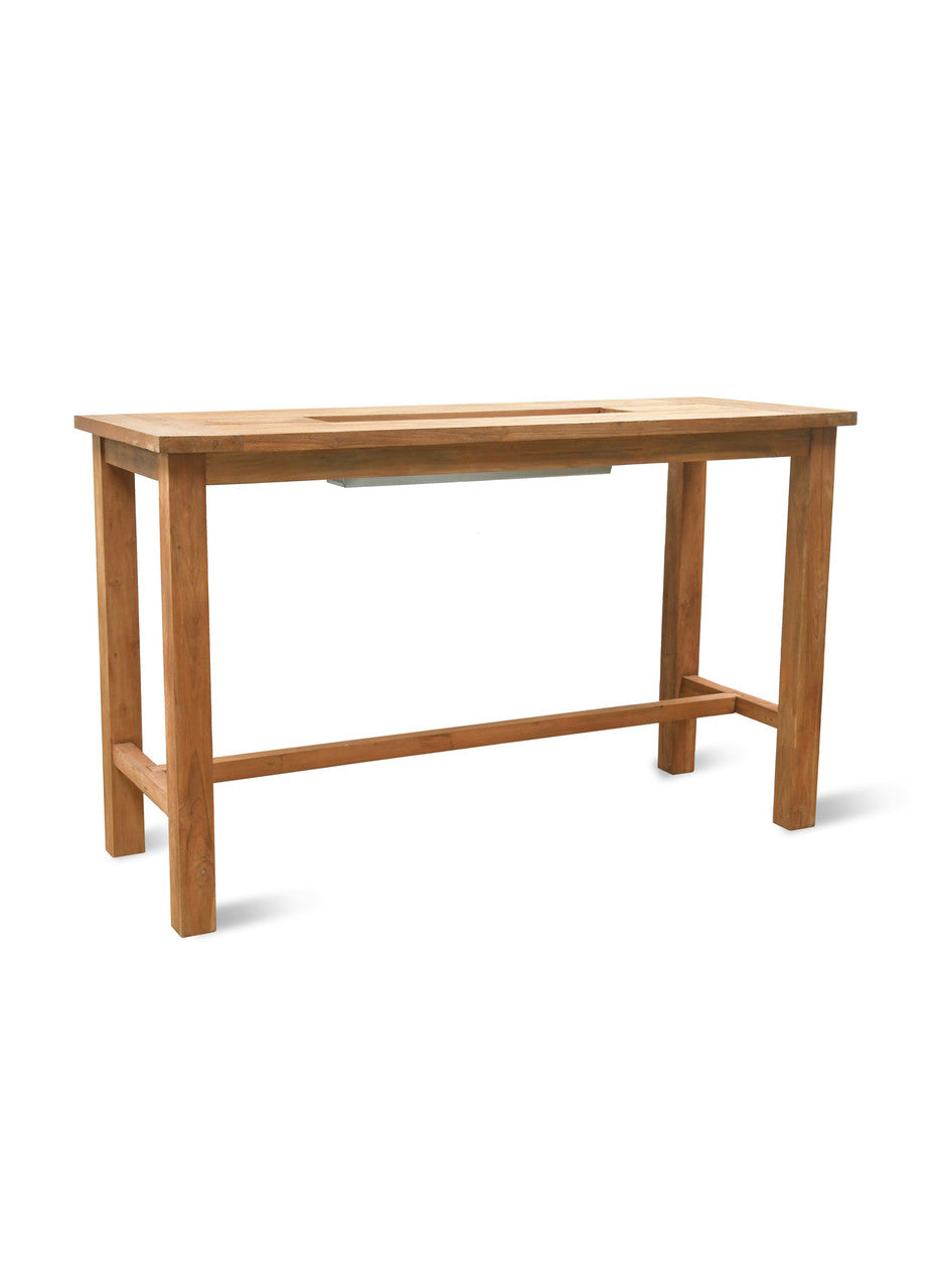 St Mawes Bar Table With Trough 180cm - Teak, Natural
