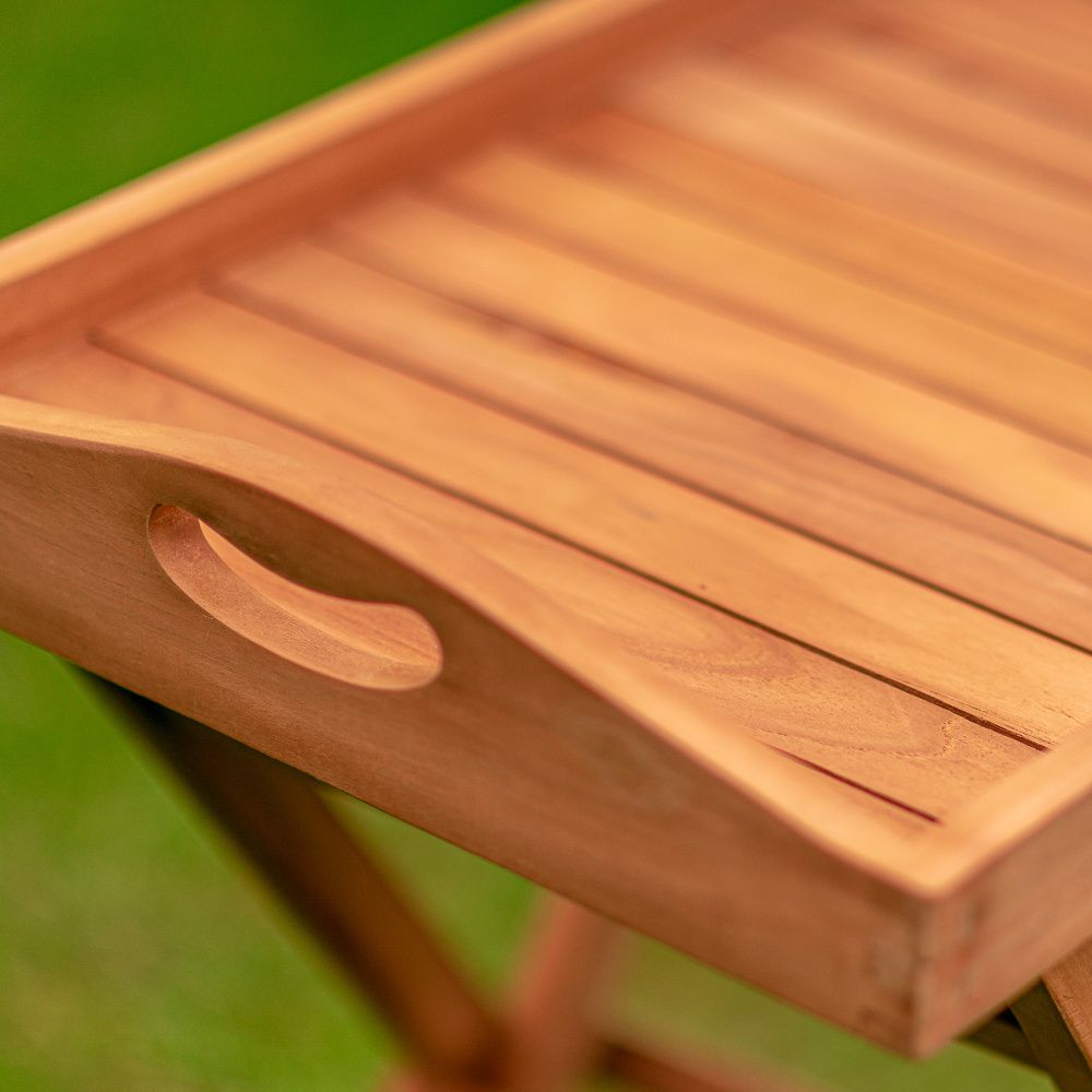 Hidcote Teak Butlers Curved Tray & Folding Stand