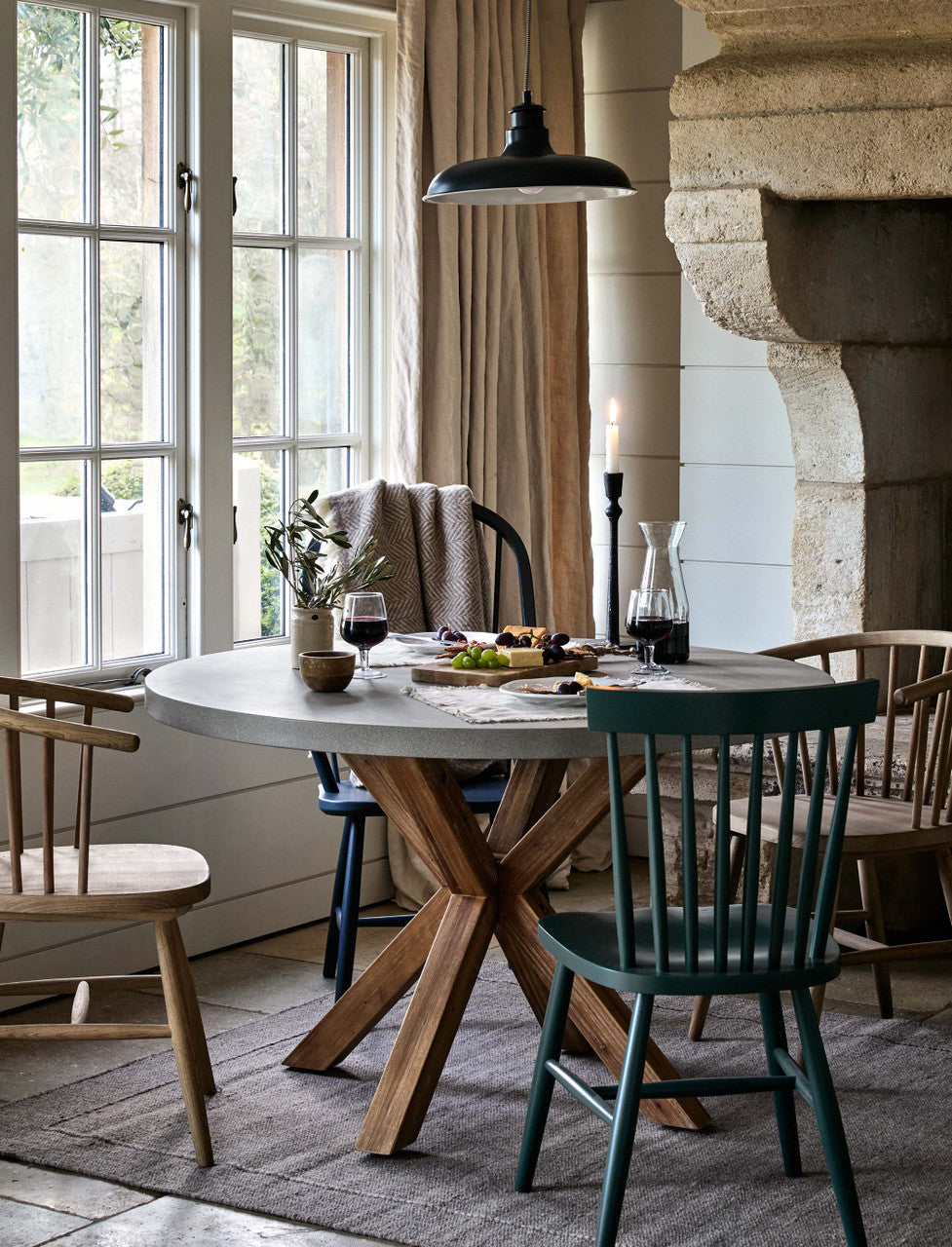 Burford Round Dining Table 120cm - Acacia Wood & Polystone, Grey