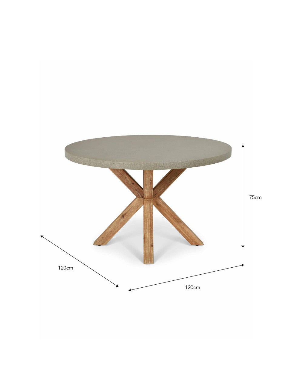 Burford Round Dining Table 120cm - Acacia Wood & Polystone, Grey