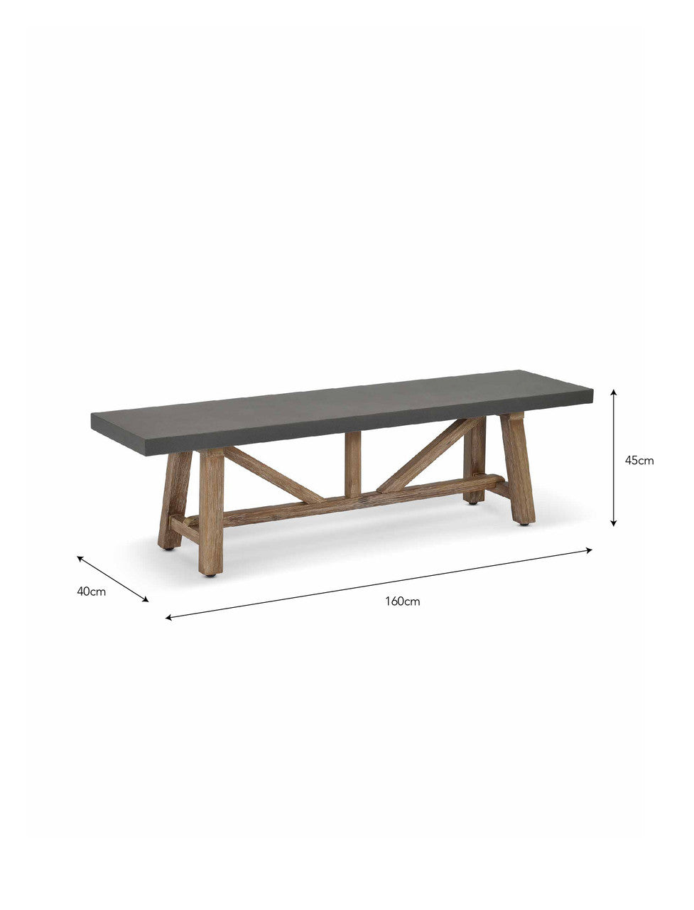 Chilford Bench - Acacia Wood & Polystone, Grey, Small
