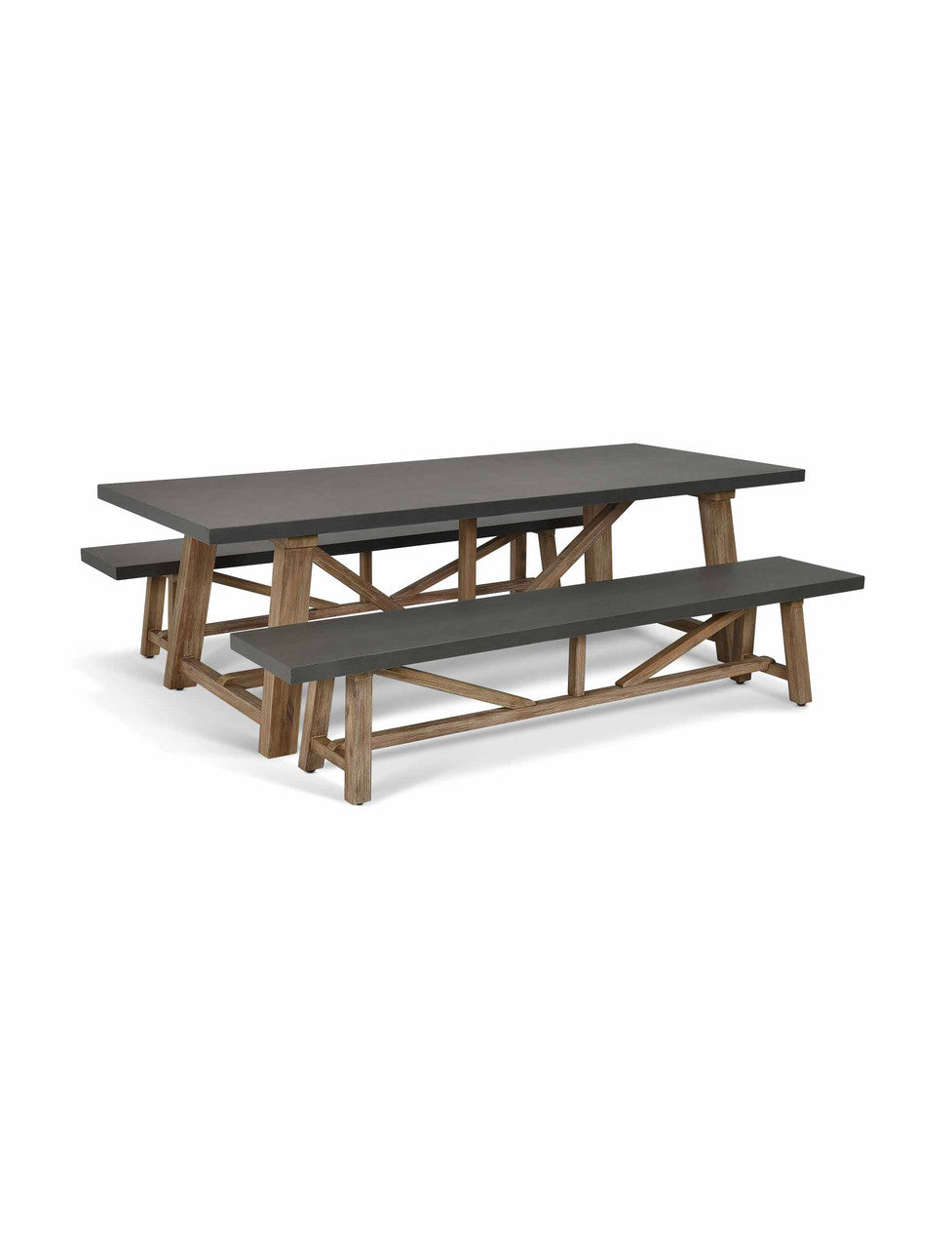 Chilford Table & Bench Set - Acacia Wood & Polystone, Grey, Large