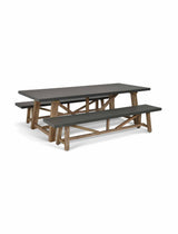 Chilford Table & Bench Set - Acacia Wood & Polystone, Grey, Large