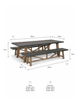Chilford Table & Bench Set - Acacia Wood & Polystone, Grey, Large
