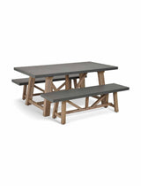 Chilford Table & Bench Set - Acacia Wood & Polystone, Grey, Small