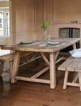 Chilford Solid Table & Bench Set - Acacia Wood, Natural, Large