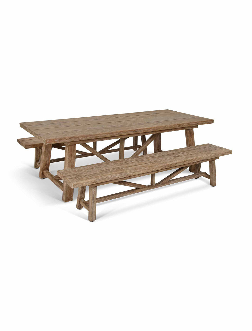 Chilford Solid Table & Bench Set - Acacia Wood, Natural, Large
