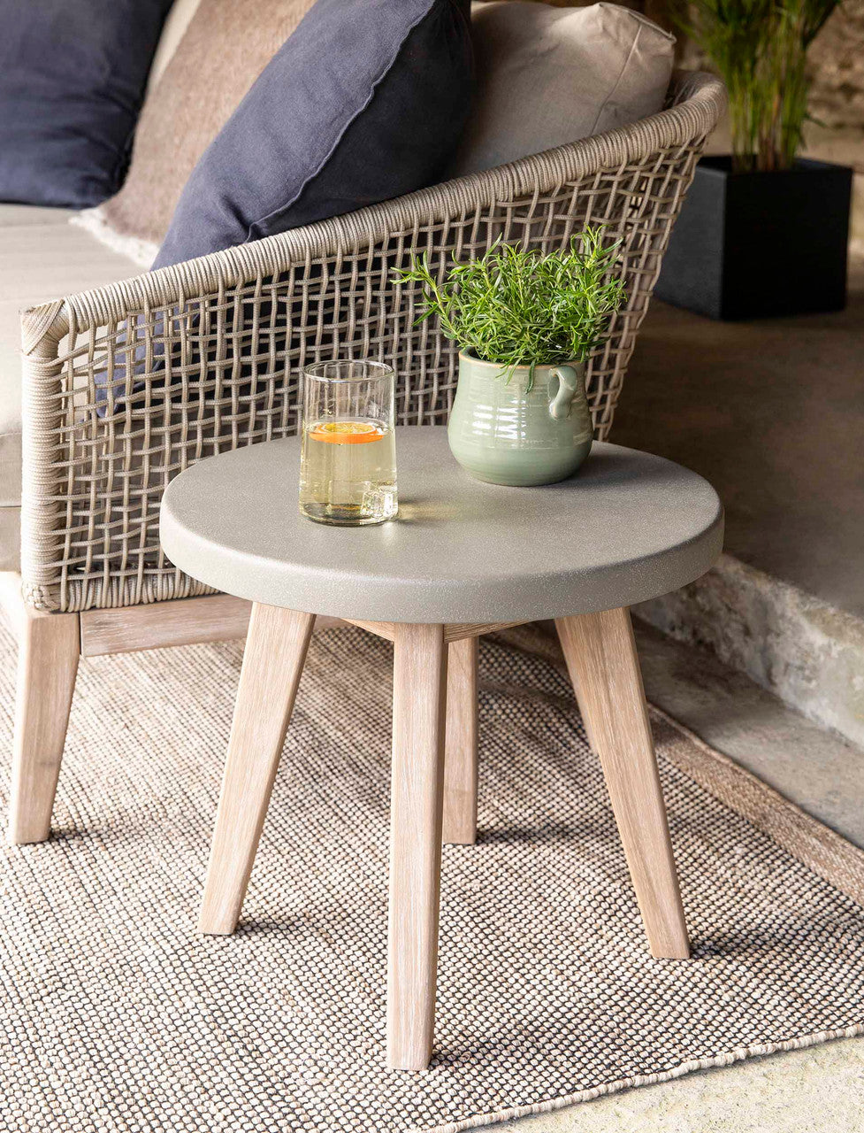 Lynton Round Side Table - Acacia Wood, Grey