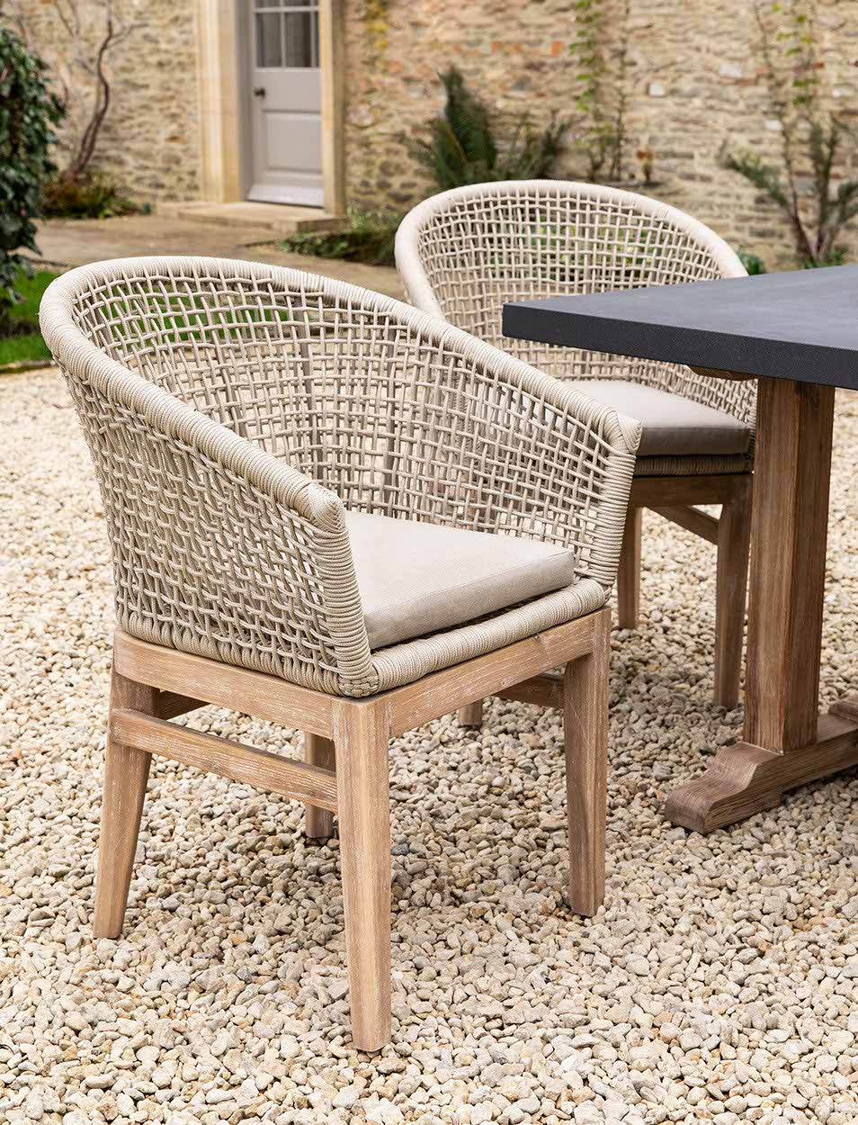 Lynton Dining Chairs With Arms - Acacia Wood, Grey, Set of 2