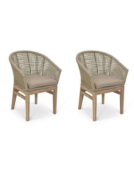 Lynton Dining Chairs With Arms - Acacia Wood, Grey, Set of 2