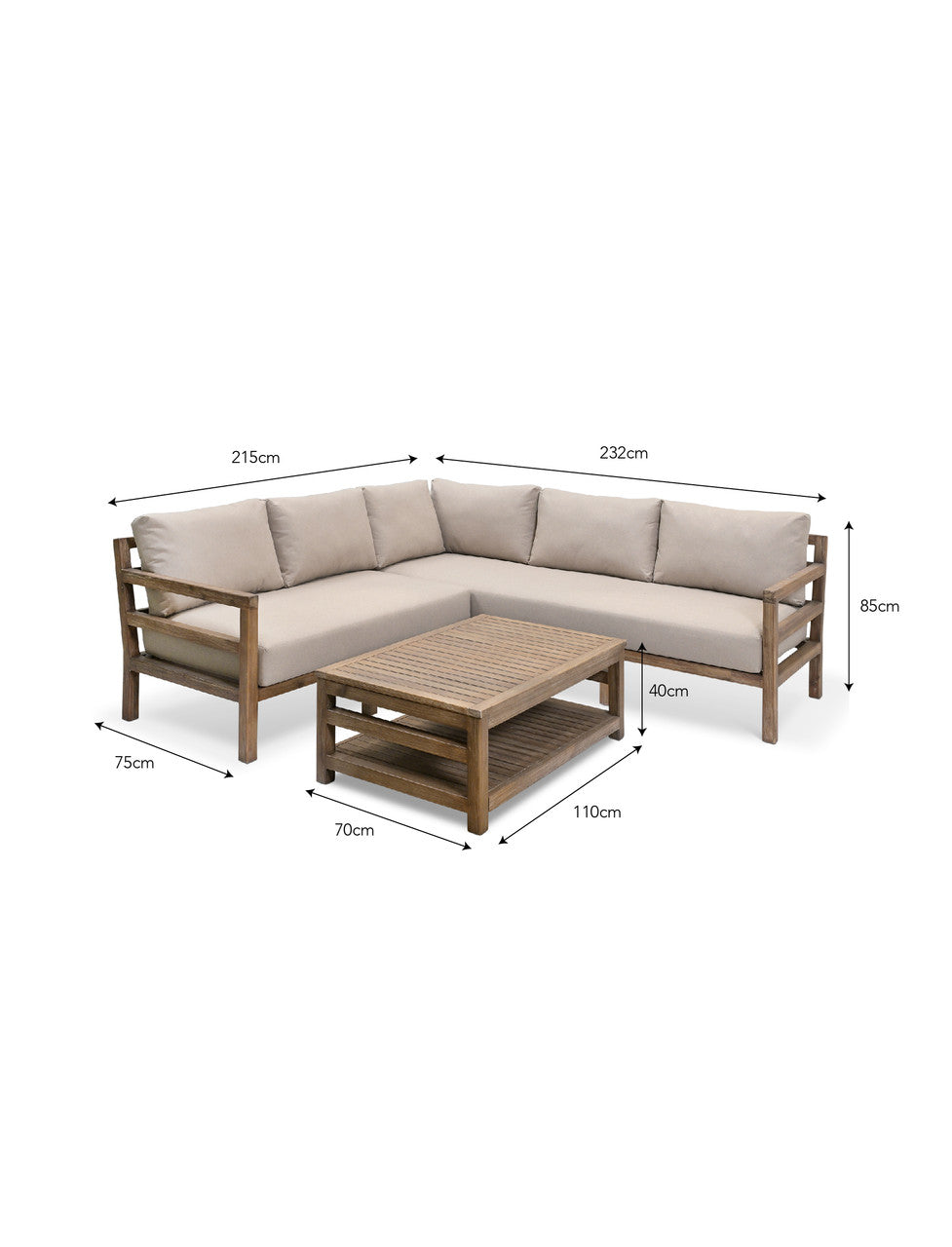Sandridge Corner Sofa Set - Acacia Wood, Dark Natural