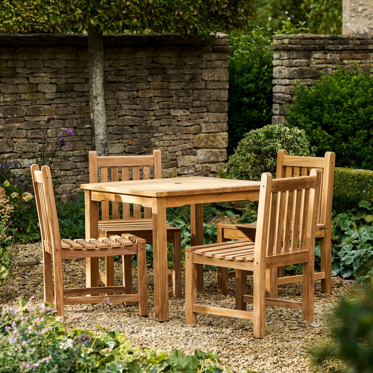 Marbrook Teak Table 90cm x 90cm & 4 Grisdale Side Chairs