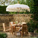 Churn Teak Round Table 100cm & 4 Henley Stacking Armchairs