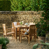 Churn Teak Round Table 100cm & 4 Henley Stacking Armchairs