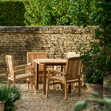 Churn Teak Round Table 100cm & 4 Henley Stacking Armchairs