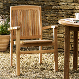 Churn Teak Round Table 100cm & 4 Henley Stacking Armchairs