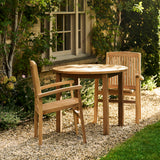 Churn Teak Round Table 100cm & 2 Henley Stacking Armchairs