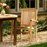 Churn Teak Round Table 100cm & 2 Henley Stacking Armchairs