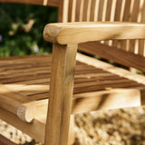 Churn Teak Round Table 100cm & 2 Henley Stacking Armchairs