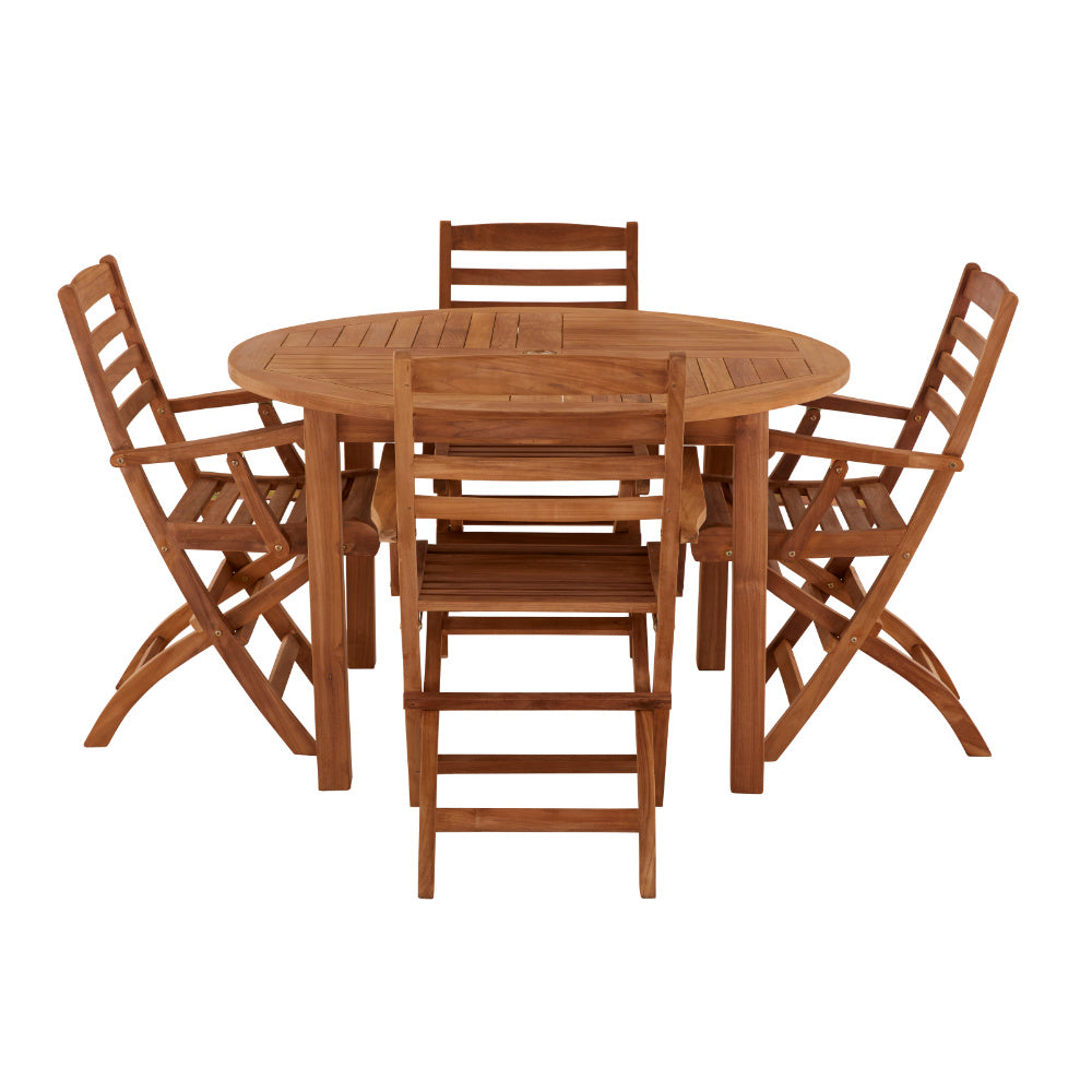 Churn Teak Round Table with 4 Wenlock Carver Chair Set