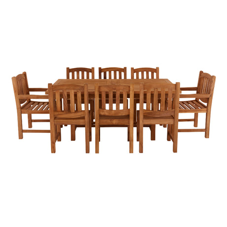 Arrow Teak Extending Dining Table Set with 6 Side & 2 Carver Chairs