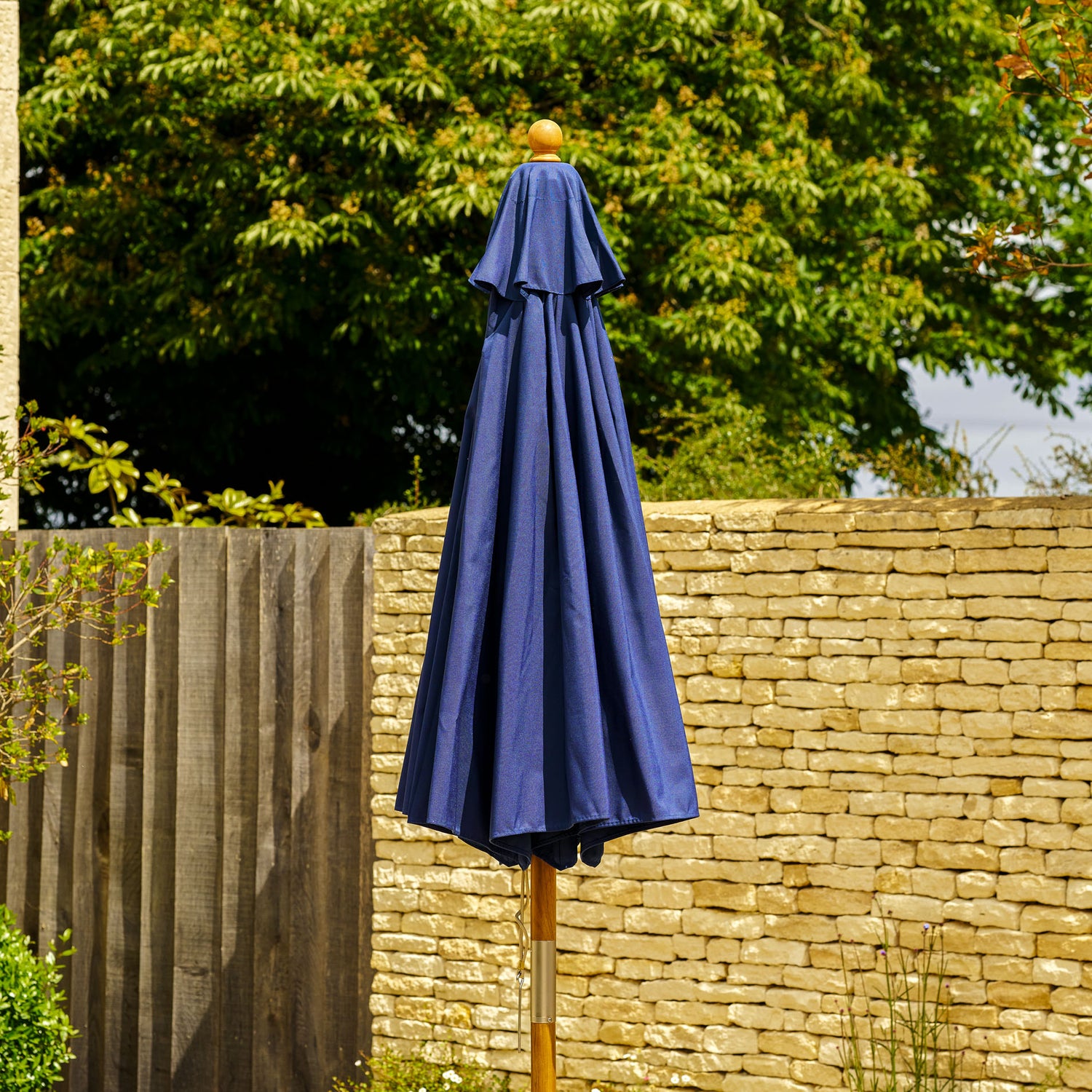 ikayaa 3m wooden patio garden umbrella Solid Wood Parasol | 3m | Blue