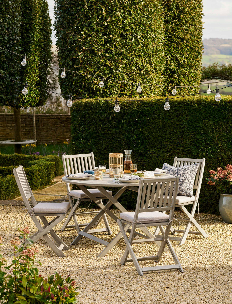Letcombe 4 Seater Dining Set - Acacia Wood, Whitewash