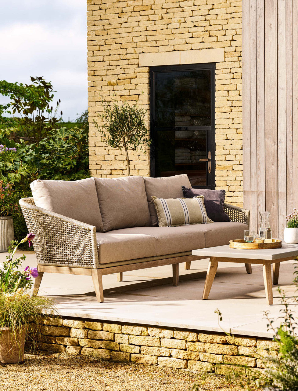 Lynton 3 Seater Sofa - Acacia Wood, Grey