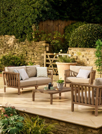 Porthallow 2 Seater Sofa Set - Acacia Wood, Dark Natural