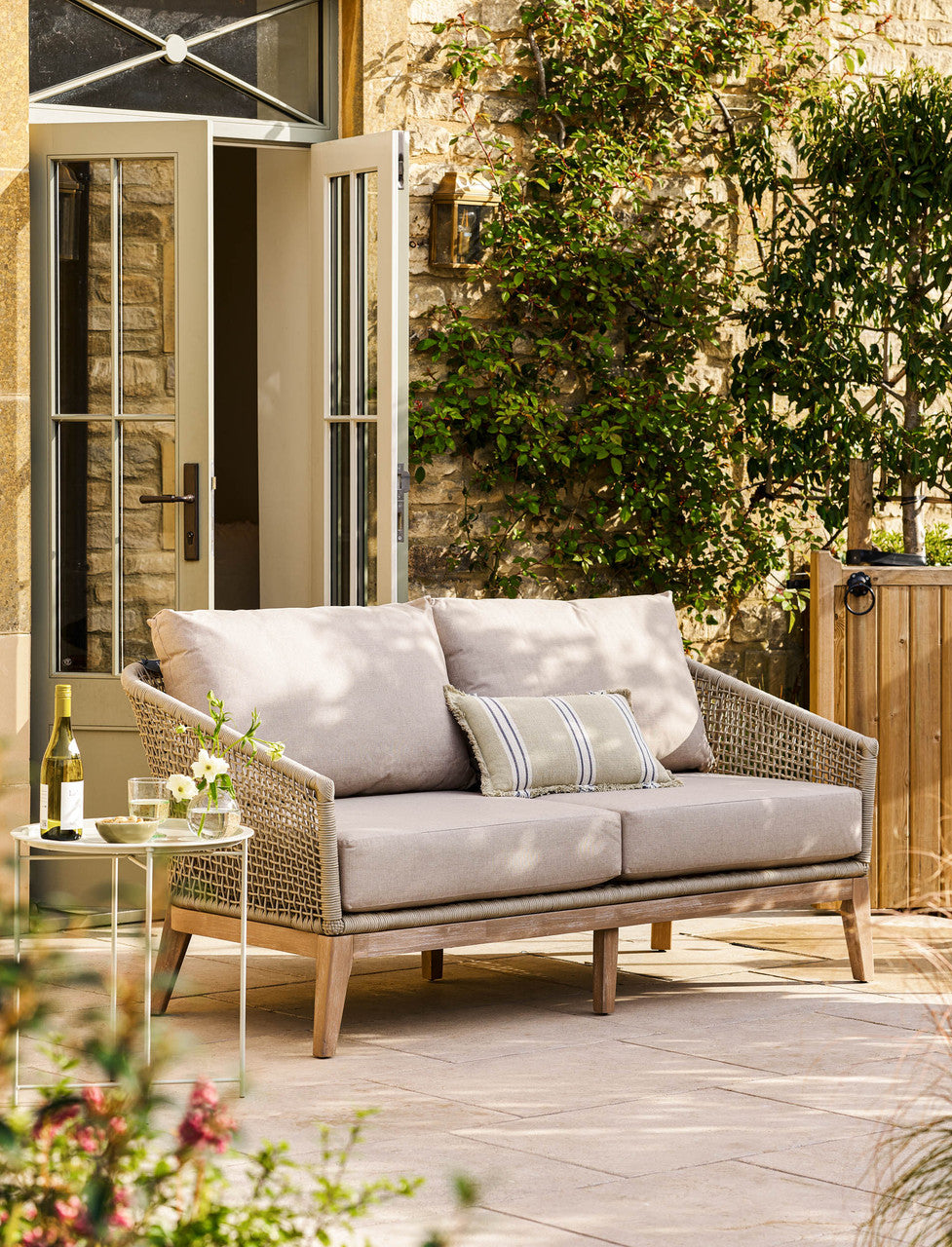 Lynton 2 Seater Sofa - Acacia Wood, Grey