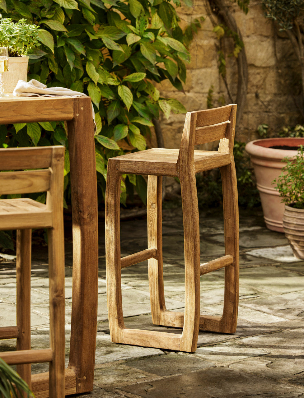 Dashwood Bar Stool With Back - Reclaimed Teak, Natural, Set of 2
