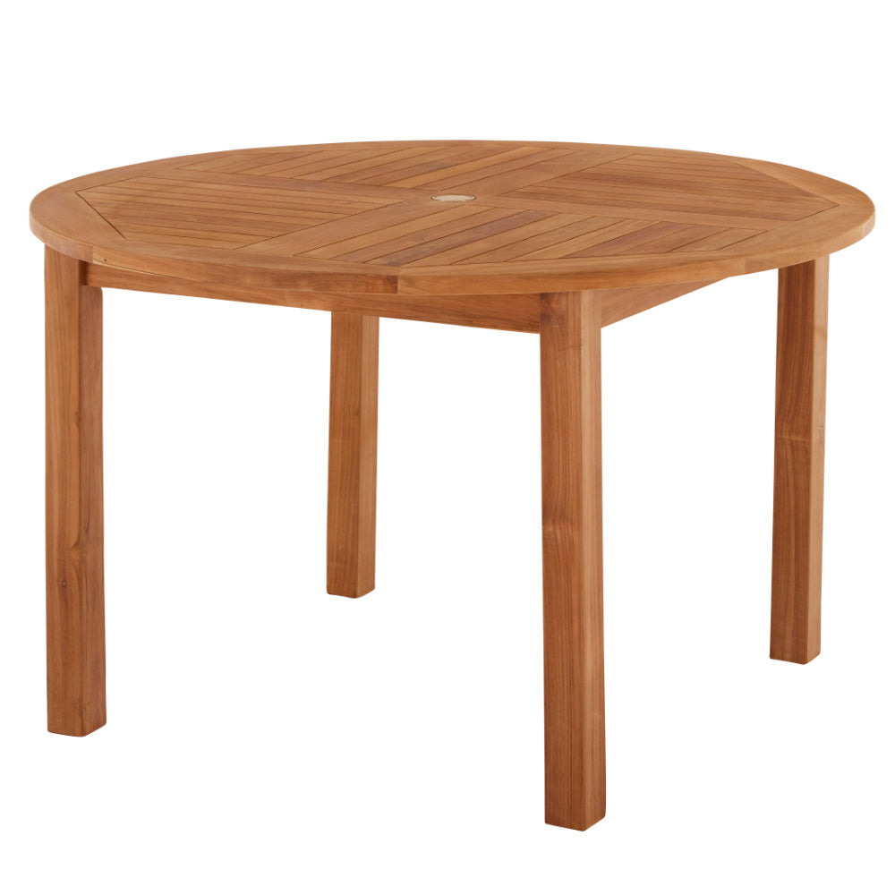 Churn Teak Round Table 120cm & 4 Henley Stacking Armchairs