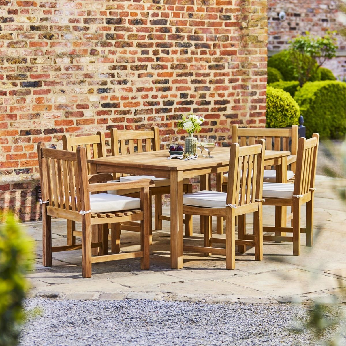 Marbrook Teak Table with 4 Grisdale Side & 2 Carver Chairs (150cm x 90cm)