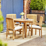 Churn Teak Round Table with 4 Henley Stacking Chair Set