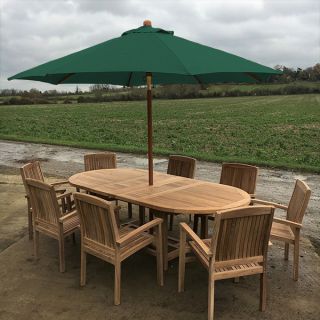 Avon 8 Seater Extending Oval Teak Table 180cm with Henley Chairs.
