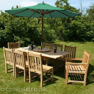 Arrow 8 Seater Extending Rectangular Teak Table 120cm - with Grisdale Carver Chairs and Grisdale Side Chairs.