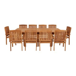 Arrow 10 Seater Extending Rectangular Teak Table 240cm - with Henley Stacking Chairs.